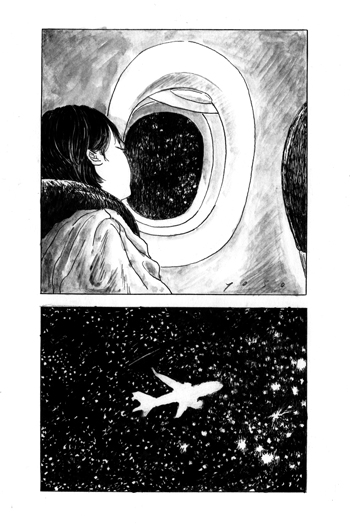 <br>夜間飛行<br>2024／インク・墨・透明水彩・紙