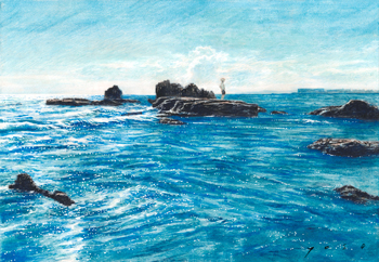 <br>夏の水面<br>2025／岩絵具・胡粉・シナベニヤ<br>葉山（神奈川）